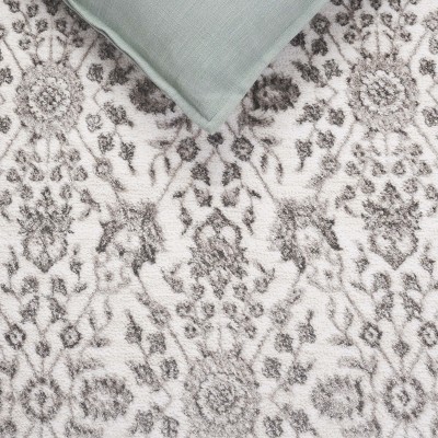 Ivory and Silver Abstract Synthetic Rectangular Area Rug, 8' x 10'