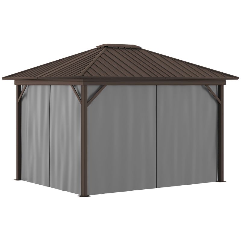 Outsunny 11.9" x 9.8" Hardtop Gazebo with Curtains and Netting, Permanent Pavilion Metal Roof Gazebo Canopy with Aluminum Frame and Top Hook, Gray, 4 of 7