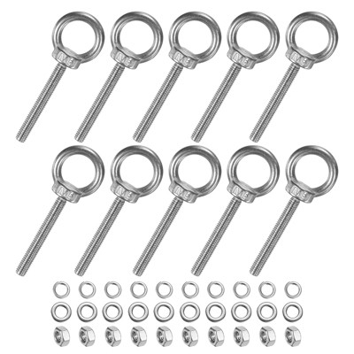 Unique Bargains Stainless Steel Durable Rust-Resistant Eyebolts with Nuts Washers Male Screw for Fastening 10 Pcs