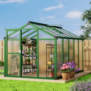 Large Aluminum Walk-in Green Houses for Outdoors, Polycarbonate Greenhouse with Sliding Doors & Roof Vent, Sunroom Winter Greenhouse, Backyard Garden - 1 of 4
