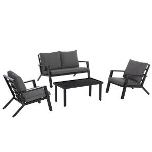 Outsunny 4 Piece Patio Furniture Set, Outdoor Conversation Set w/ Armchairs, Loveseat, Coffee Table and Cushions for Backyard, Poolside, Lawn - 1 of 4