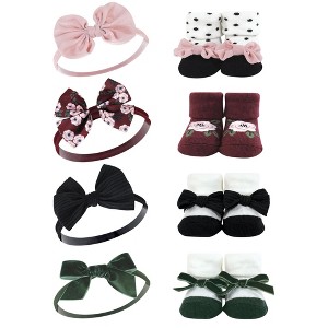 Hudson Baby Infant Girl Headband and Socks Giftset, Burgundy Floral 8-Piece, One Size - 1 of 4