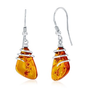 Simona Sterling Silver, Irregular Shaped Amber Dangle Earrings - Brown - 1 of 2
