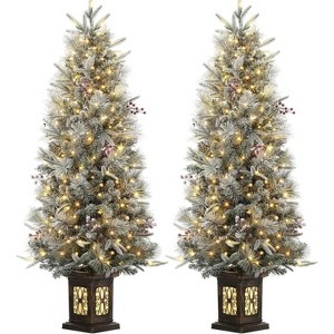 TackView Christmas Tree, Pre-Lit Artificial Christmas Tree Tabletop with Warm White Lights, Artificial Snow Flocked Pine Tree - 1 of 4