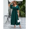 Garvee Women Plus Size V Neck Wrap Maxi Dress High Waist Ruffle Summer Casual Dress with Belt Short Sleeve - 4 of 4