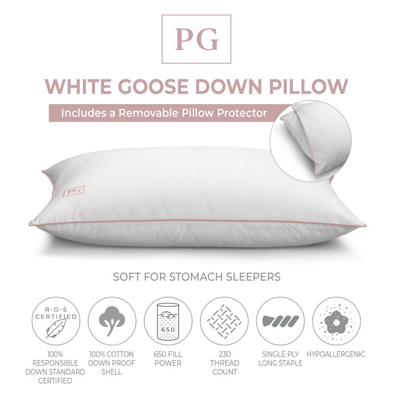 White Goose Down Pillow with 100% Certified RDS Down, and Removable Pillow Protector, 2 of 5