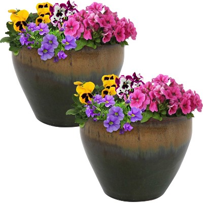 Forest Lake Green Glazed Ceramic Indoor/Outdoor Planter Set - 9"