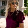 Amaryllis Women's Short-Sleeve Velvet Puff Sleeve Top Elegant Crew Neck  Texture - 2 of 4
