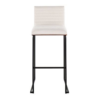 Cream Fabric and Black Metal Barstool Set with Wood Back, 30 inch