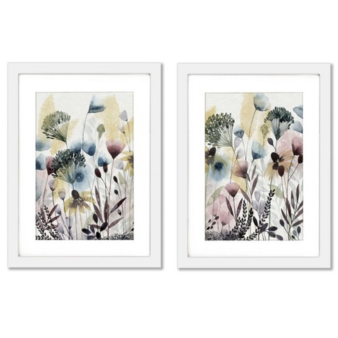 Americanflat Botanical Minimalist Watercolor Wildflower By World Art Group  Set Of 2 Framed Diptych Wall Art Set : Target