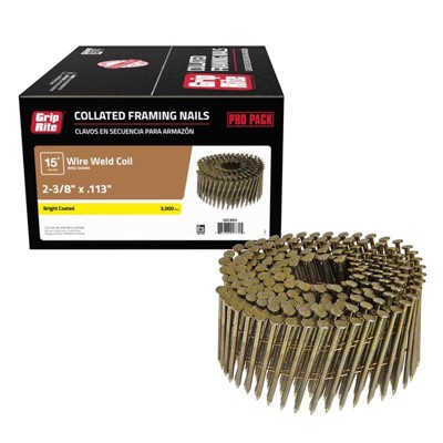 Grip-rite 2-3/8 In. 11 Ga. Wire Coil Brite Framing Nails 15 Deg 3000 Pk ...