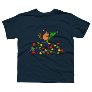 Boy's Design By Humans Cool Christmas Beaver dding Lights to Dam By SmileToday T-Shirt - 1 of 3