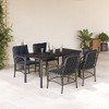 vidaXL 5-Piece Patio Dining Set - Gray PE Rattan with Navy Blue Cushions, Tempered Glass Table Top, Steel Frame - 2 of 4