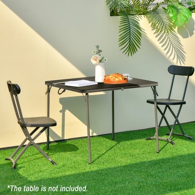 Black Metal Folding Dining Chairs with Ergonomic Backrest, Set of 2