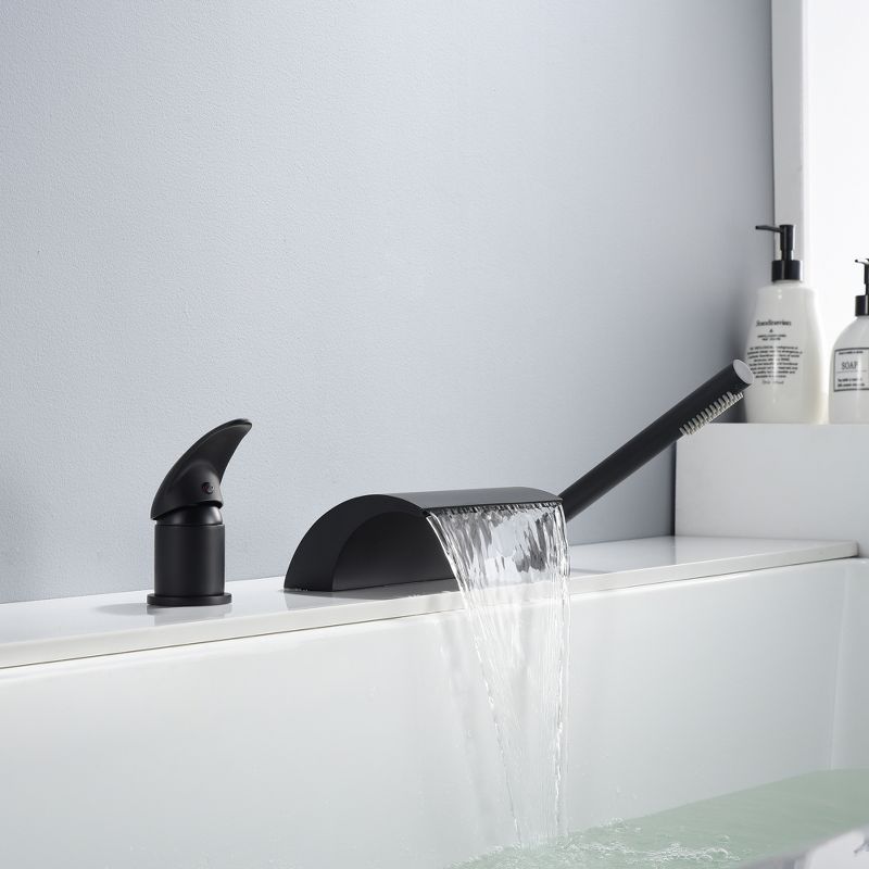 Sumerain Black Roman Tub Faucet with Hand Shower High Flow Wide Waterfall Spout with Diverter, 3 of 19