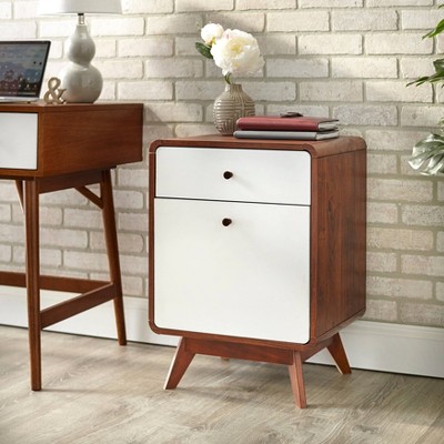Cassie 2 Drawer File Cabinet White/Walnut - Buylateral