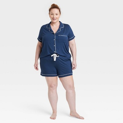 Image of Women's Beautifully Soft Short Sleeve Notch Collar Top and Shorts Pajama Set - Stars Above™ Navy Blue 3X
