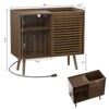 Record Player Stand with Vinyl Storage & Charging Station, Wood Turntable, Brown - 2 of 4