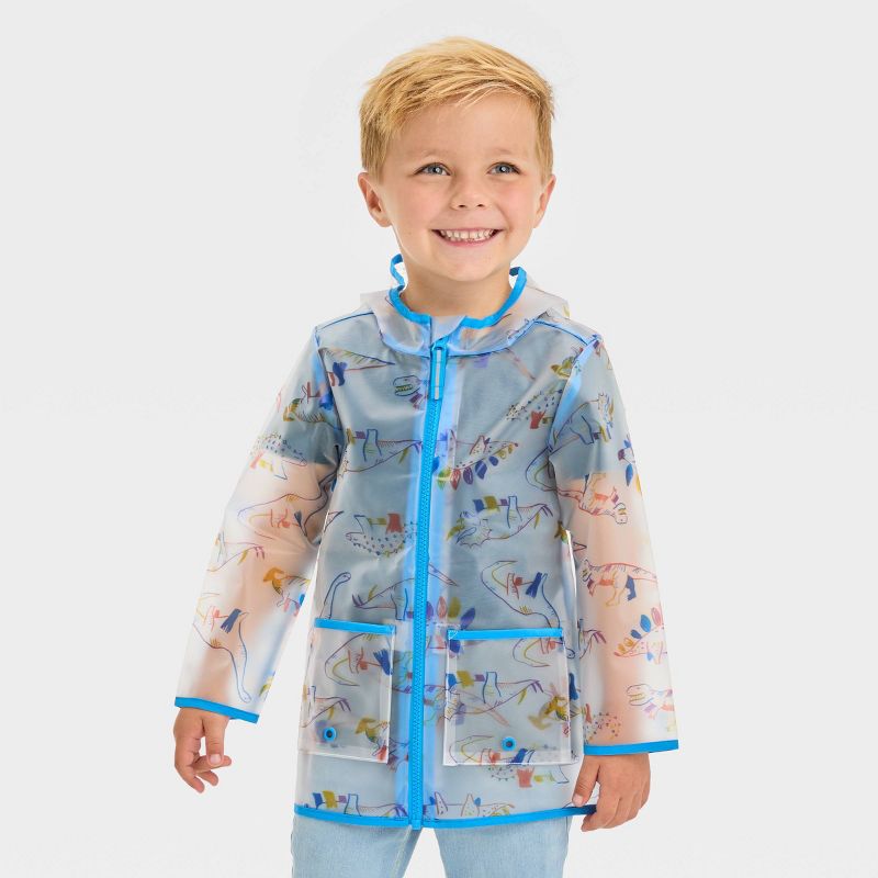 Toddler Boys' Dino Printed Clear Rain Jacket - Cat & Jack™ Blue, 1 of 5
