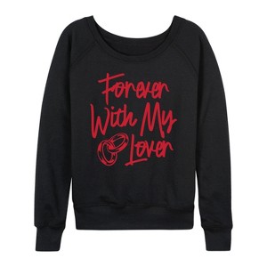 Women's - Instant Message - Forever With My Lover Lightweight French Terry Wide Neck Long Sleeve Graphic Shirt - 1 of 4
