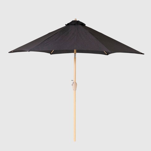 9 Round Patio Umbrella Duraseason Fabric Black Light Wood Pole Threshold Target