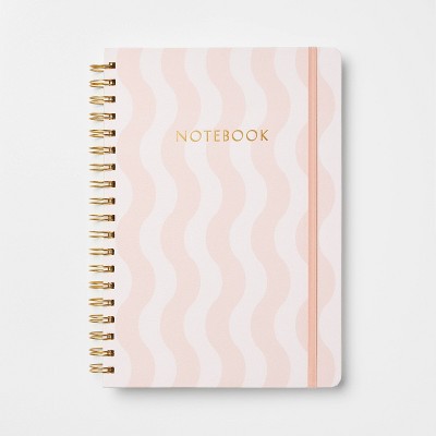 240pg Ruled Journal 10"x7.25" Pink and White Waves - Threshold™: Narrow Lined Paper, Hard Cover, Ring Binding, Multicolored