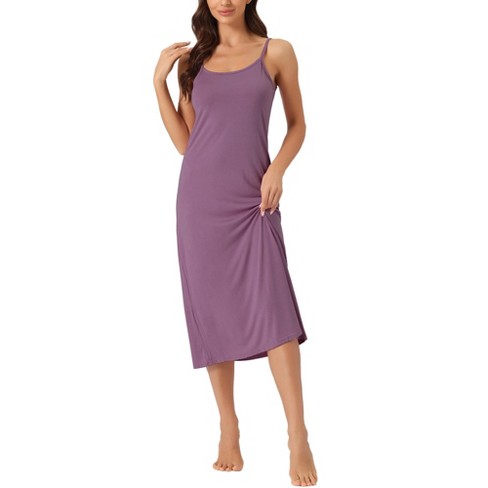 Cheibear Women's Satin V-neck Sleeveless Lace Trim Lounge Camisole Pajama  Mini Dress Silky Nightgowns Purple Medium : Target