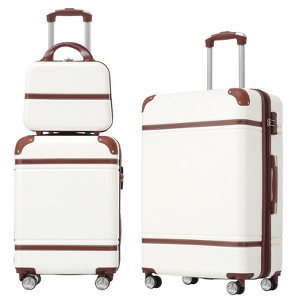 FonTOI 20"&24" Luggage Sets 3 Pieces, Hardshell Expandable Luggages with Cosmetic Case, Travel luggage Sets, White, 11.2"*26.4"*17.7" - 1 of 4