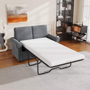 57.4" Pull Out Sofa Bed Sleeper Sofa Bed With Premium Twin Size Mattress Pad 2-in-1 Pull Out Couch Bed With 2 USB Ports