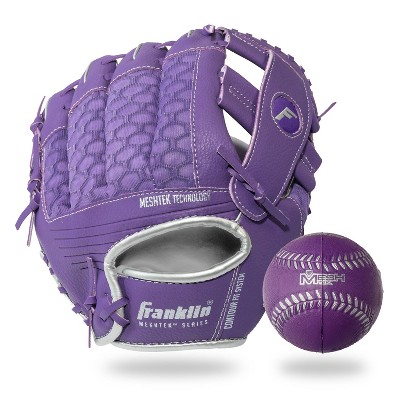 Franklin Sports 9.5" Purple/Silver Mesh Batting Glove With Ball - Right Hand Thrower