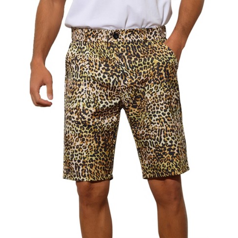 Lars Amadeus Men's Summer Regular Fit Animal Printed Shorts Leopard Print 38