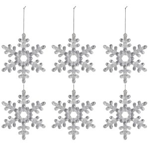 Northlight Hanging Acrylic Snowflake Christmas Ornaments - 7" - Clear - Set of 6 - 1 of 4