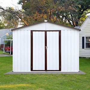 Janey Metal Outdoor Storage Box, Patio Storage Shed with 2 Lockable Doors and Foundation Base, Outdoor Furniture - Maison Boucle - 1 of 4