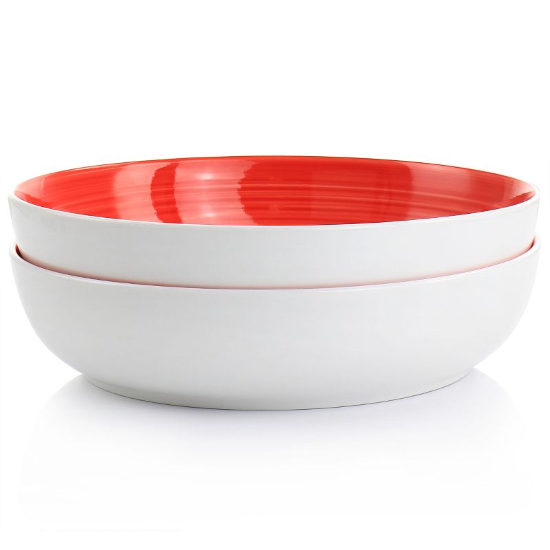 Gibson Home Crenshaw 8.5 Inch 2 Piece Stoneware Dinner Bowl Set in Red and White, 5 of 7