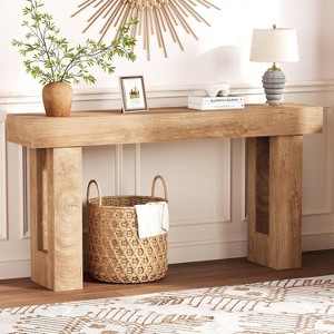 63''Long Console Table, Farmhouse Slim Entryway Sofa Table Behind The Couch for Living Room Hallway, Natural - 1 of 4