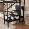 Twin Size Loft Bed with Stairs Metal Full Loft Bed with Storage Shelves High Loft Bed with Wardrobe for Kids Teens Black - 3 of 4