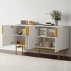 Modern 4-Door Sideboard Buffet Cabinet with Wavy Stripe Doors, Adjustable Shelves and Gold Metal Handles for Dining Room, Living Room - 2 of 4