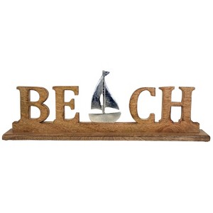 Beachcombers 22" Wood Beach Word Figure With Metal Boat Coastal Beach House Decor Decoration - 1 of 1