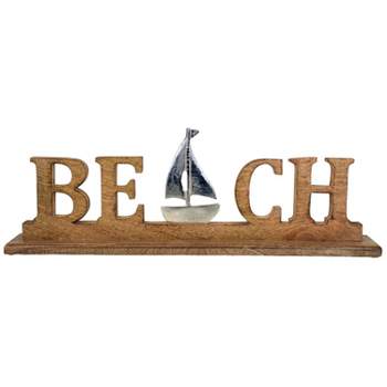 Beachcombers 22" Wood Beach Word Figure With Metal Boat Coastal Beach House Decor Decoration