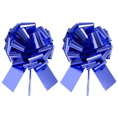 Unique Bargains Bright Durable Metallic Gift Wrapping Large Pull Bow for Wedding 2 Pcs Blue 12 inch