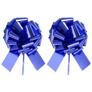 Unique Bargains Bright Durable Metallic Gift Wrapping Large Pull Bow for Wedding 2 Pcs Blue 12 inch - 1 of 4