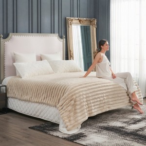 Cozy Bliss Faux Fur Plush Decorative Blanket, Cozy Warm Striped Throw Blanket - 1 of 4