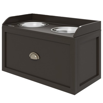 DSVIMOY Large Elevated Dog Bowls with Storage, Raised Dog Bowl Stand, Coffee, 23.5"*11.8"*14.3"