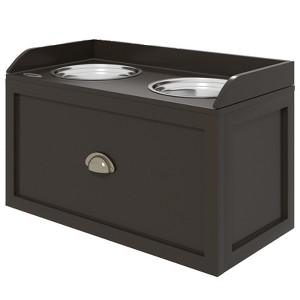 DSVIMOY Large Elevated Dog Bowls with Storage, Raised Dog Bowl Stand, Coffee, 23.5"*11.8"*14.3" - 1 of 4