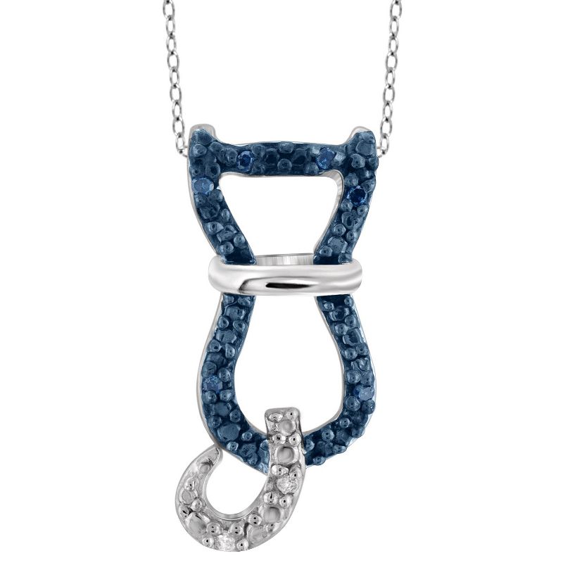 120 CT. T.W. Round-Cut Blue and White Diamond Pave Set Cat Pendant - White (18"), 1 of 3