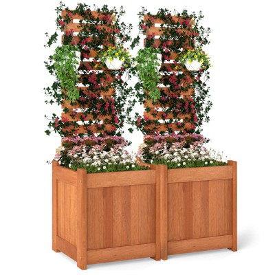 Costway 1/2 PCS Wooden Raised Garden Bed Elevated Patio Yard Planter Box with Trellis Open-Ended