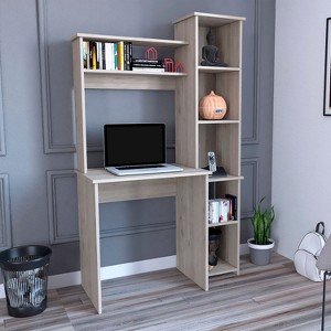 PAGED Writintg Desk with Two Superior Shelves, Spacious top surface to place Screen and Keyboard, Six Cubbies, White - 1 of 4