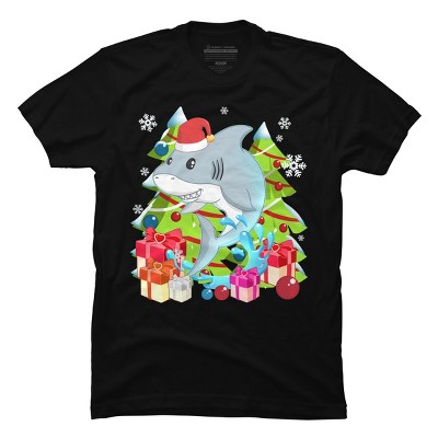 Men's Design By Humans Funny Santa Shark Christmas T-Shirt By thebeardstudio T-Shirt