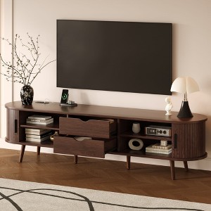 Angel Sar 70 Inch Mid Century Modern TV Stand with Tambour Doors, Power Outlet & Drawers, Media Console for 80 Inch TVs - 1 of 4