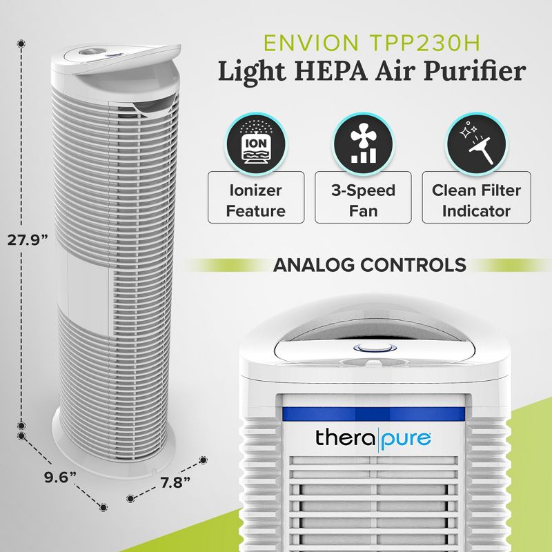 ENVION Therapure Medium/Large Room Home HEPA Air Purifier with Neutralizing Light Technology, Cleanable Air Filter, Analog Controls, & 3 Fan Speeds, 4 of 7
